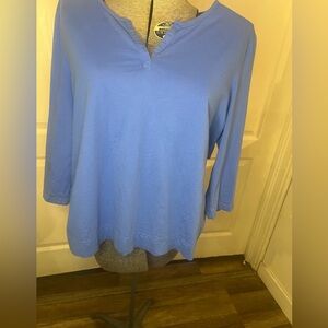 LL Bean Shirt Womens XLP Petite Blue Long Sleeve Pullover Top NWOT